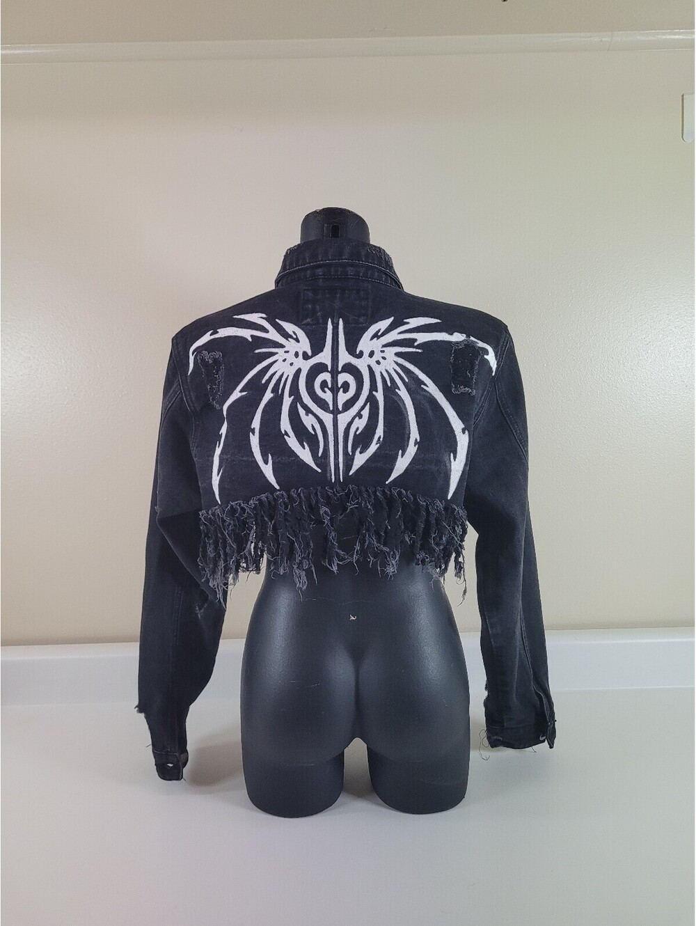 y2k cybersigilism painted denim jacket womens medium black neo tribal
